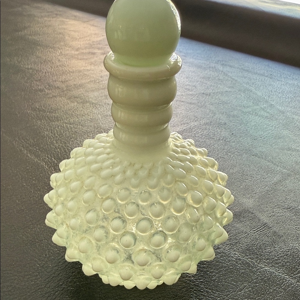 Fenton Vintage Hobnail Milk Glass Perfume Bottle with stopper.